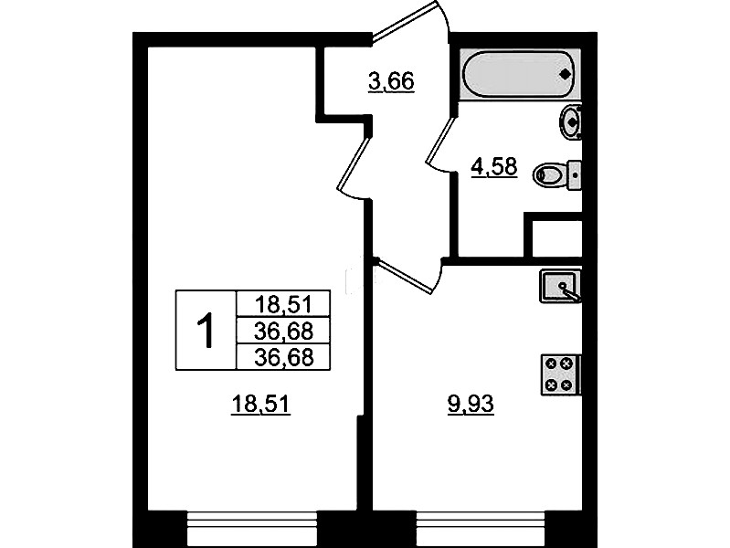 1-комнатная квартира 36.68 м², 2/10 эт., ЖК «UP! Квартал Новый Московский»